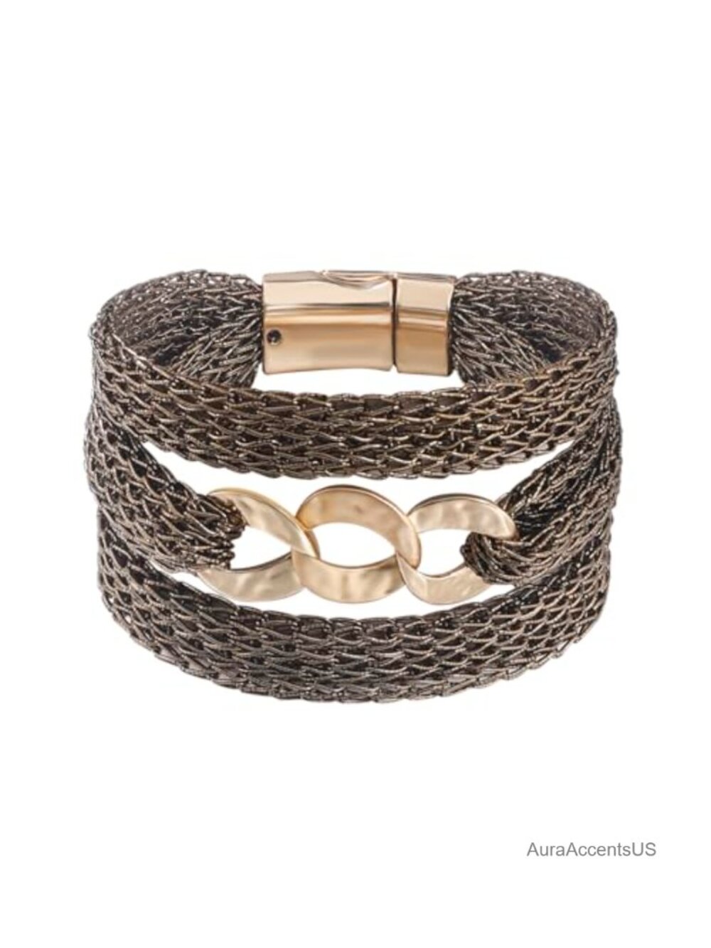 Gold Multi Chain Mesh Bracelet for Women Wisted Orb Circle Disc Wrap
